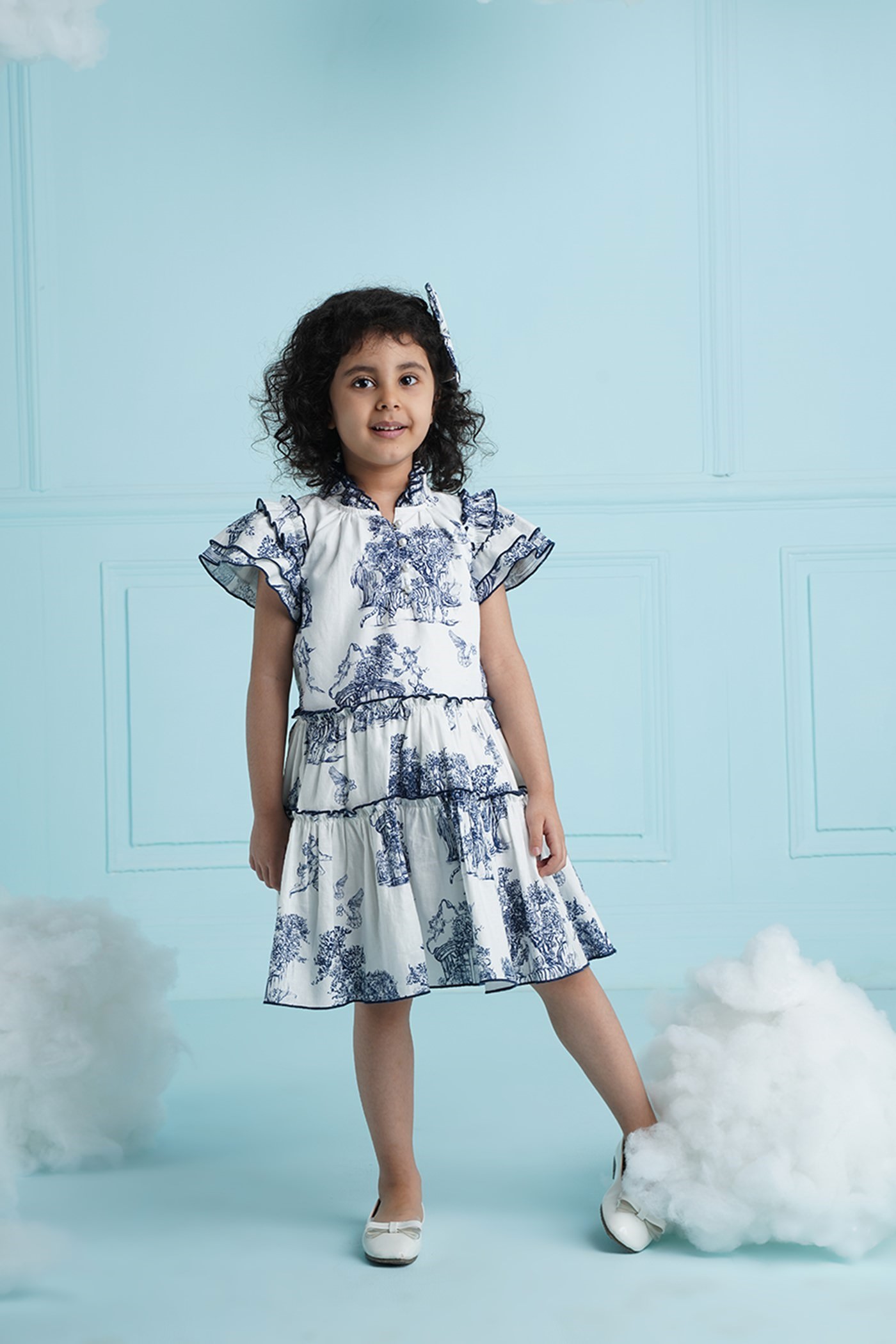 Buy Sky Blue Mul Cotton Printed Floral Tassel Tie Up Dress For Girls by  Tiny Colour Clothing Online at Aza Fashions.